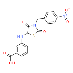 ChemSpider 2D Image | 3-{[3-(4-Nitrobenzyl)-2,4-dioxo-1,3-thiazolidin-5-yl]amino}benzoic acid | C17H13N3O6S