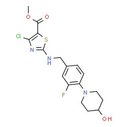 ChemSpider 2D Image | Methyl 4-chloro-2-{[3-fluoro-4-(4-hydroxy-1-piperidinyl)benzyl]amino}-1,3-thiazole-5-carboxylate | C17H19ClFN3O3S