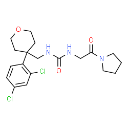 ChemSpider 2D Image | 1-{[4-(2,4-Dichlorophenyl)tetrahydro-2H-pyran-4-yl]methyl}-3-[2-oxo-2-(1-pyrrolidinyl)ethyl]urea | C19H25Cl2N3O3