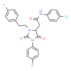 ChemSpider 2D Image | N-(4-Chlorophenyl)-2-{1-(4-fluorophenyl)-3-[2-(4-fluorophenyl)ethyl]-5-oxo-2-thioxo-4-imidazolidinyl}acetamide | C25H20ClF2N3O2S