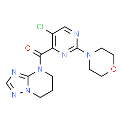 ChemSpider 2D Image | [5-Chloro-2-(4-morpholinyl)-4-pyrimidinyl](6,7-dihydro[1,2,4]triazolo[1,5-a]pyrimidin-4(5H)-yl)methanone | C14H16ClN7O2