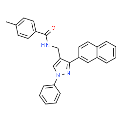 ChemSpider 2D Image | 4-Methyl-N-{[3-(2-naphthyl)-1-phenyl-1H-pyrazol-4-yl]methyl}benzamide | C28H23N3O
