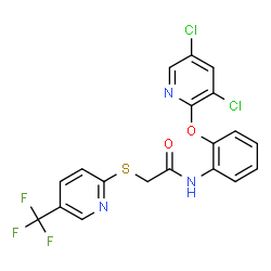 ChemSpider 2D Image | N-{2-[(3,5-Dichloro-2-pyridinyl)oxy]phenyl}-2-{[5-(trifluoromethyl)-2-pyridinyl]sulfanyl}acetamide | C19H12Cl2F3N3O2S