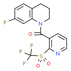 ChemSpider 2D Image | (7-Fluoro-3,4-dihydro-1(2H)-quinolinyl){2-[(trifluoromethyl)sulfonyl]-3-pyridinyl}methanone | C16H12F4N2O3S