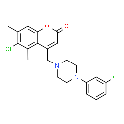 ChemSpider 2D Image | 6-Chloro-4-{[4-(3-chlorophenyl)-1-piperazinyl]methyl}-5,7-dimethyl-2H-chromen-2-one | C22H22Cl2N2O2