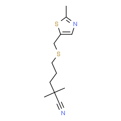 ChemSpider 2D Image | 2,2-Dimethyl-5-{[(2-methyl-1,3-thiazol-5-yl)methyl]sulfanyl}pentanenitrile | C12H18N2S2