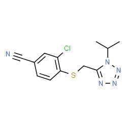 ChemSpider 2D Image | 3-Chloro-4-{[(1-isopropyl-1H-tetrazol-5-yl)methyl]sulfanyl}benzonitrile | C12H12ClN5S