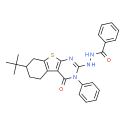 ChemSpider 2D Image | N'-(7-tert-butyl-4-oxo-3-phenyl-3,4,5,6,7,8-hexahydro[1]benzothieno[2,3-d]pyrimidin-2-yl)benzohydrazide | C27H28N4O2S
