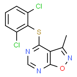 ChemSpider 2D Image | 4-[(2,6-Dichlorophenyl)sulfanyl]-3-methyl[1,2]oxazolo[5,4-d]pyrimidine | C12H7Cl2N3OS
