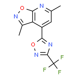 ChemSpider 2D Image | 3,6-Dimethyl-4-[3-(trifluoromethyl)-1,2,4-oxadiazol-5-yl][1,2]oxazolo[5,4-b]pyridine | C11H7F3N4O2