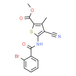 ChemSpider 2D Image | Methyl 5-[(2-bromobenzoyl)amino]-4-cyano-3-methyl-2-thiophenecarboxylate | C15H11BrN2O3S