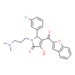 ChemSpider 2D Image | 4-(1-Benzofuran-2-ylcarbonyl)-5-(3-chlorophenyl)-1-[3-(dimethylamino)propyl]-3-hydroxy-1,5-dihydro-2H-pyrrol-2-one | C24H23ClN2O4
