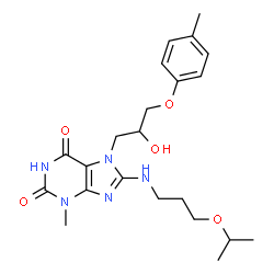 ChemSpider 2D Image | 7-[2-Hydroxy-3-(4-methylphenoxy)propyl]-8-[(3-isopropoxypropyl)amino]-3-methyl-3,7-dihydro-1H-purine-2,6-dione | C22H31N5O5