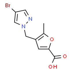 ChemSpider 2D Image | 4-[(4-Bromo-1H-pyrazol-1-yl)methyl]-5-methyl-2-furoic acid | C10H9BrN2O3