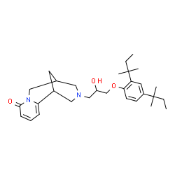 ChemSpider 2D Image | 11-{3-[2,4-Bis(2-methyl-2-butanyl)phenoxy]-2-hydroxypropyl}-7,11-diazatricyclo[7.3.1.0~2,7~]trideca-2,4-dien-6-one | C30H44N2O3