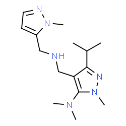 ChemSpider 2D Image | 3-Isopropyl-N,N,1-trimethyl-4-({[(1-methyl-1H-pyrazol-5-yl)methyl]amino}methyl)-1H-pyrazol-5-amine | C15H26N6