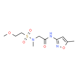 ChemSpider 2D Image | N~2~-[(2-Methoxyethyl)sulfonyl]-N~2~-methyl-N-(5-methyl-1,2-oxazol-3-yl)glycinamide | C10H17N3O5S