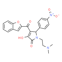 ChemSpider 2D Image | 4-(1-Benzofuran-2-ylcarbonyl)-1-[2-(dimethylamino)ethyl]-3-hydroxy-5-(4-nitrophenyl)-1,5-dihydro-2H-pyrrol-2-one | C23H21N3O6