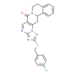 ChemSpider 2D Image | 2-[(4-Chlorobenzyl)sulfanyl]-8,9,13b,14-tetrahydro-6H-[1,2,4]triazolo[5'',1'':2',3']pyrimido[4',5':4,5]pyrido[2,1-a]isoquinolin-6-one | C23H18ClN5OS