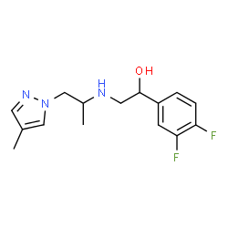 ChemSpider 2D Image | 1-(3,4-Difluorophenyl)-2-{[1-(4-methyl-1H-pyrazol-1-yl)-2-propanyl]amino}ethanol | C15H19F2N3O
