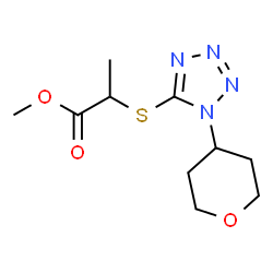 ChemSpider 2D Image | Methyl 2-{[1-(tetrahydro-2H-pyran-4-yl)-1H-tetrazol-5-yl]sulfanyl}propanoate | C10H16N4O3S