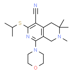 ChemSpider 2D Image | 3-Isopropylsulfanyl-6,6,7-trimethyl-1-morpholin-4-yl-5,6,7,8-tetrahydro-[2,7]naphthyridine-4-carbonitrile | C19H28N4OS