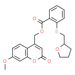 ChemSpider 2D Image | (7-Methoxy-2-oxo-2H-chromen-4-yl)methyl 2-[(tetrahydro-2-furanylmethyl)sulfanyl]benzoate | C23H22O6S
