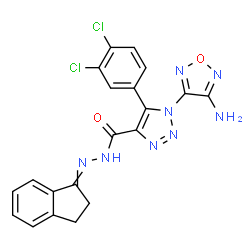 ChemSpider 2D Image | 1-(4-Amino-1,2,5-oxadiazol-3-yl)-5-(3,4-dichlorophenyl)-N'-(2,3-dihydro-1H-inden-1-ylidene)-1H-1,2,3-triazole-4-carbohydrazide | C20H14Cl2N8O2