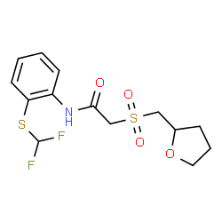 ChemSpider 2D Image | N-{2-[(Difluoromethyl)sulfanyl]phenyl}-2-[(tetrahydro-2-furanylmethyl)sulfonyl]acetamide | C14H17F2NO4S2