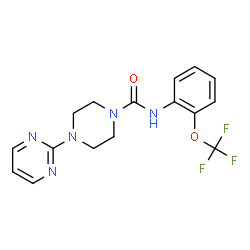 ChemSpider 2D Image | 4-(2-Pyrimidinyl)-N-[2-(trifluoromethoxy)phenyl]-1-piperazinecarboxamide | C16H16F3N5O2