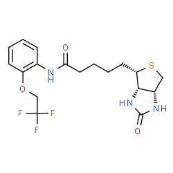 ChemSpider 2D Image | 5-[(3aS,4S,6aR)-2-Oxohexahydro-1H-thieno[3,4-d]imidazol-4-yl]-N-[2-(2,2,2-trifluoroethoxy)phenyl]pentanamide | C18H22F3N3O3S