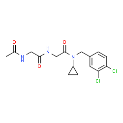 ChemSpider 2D Image | N-Acetylglycyl-N-cyclopropyl-N-(3,4-dichlorobenzyl)glycinamide | C16H19Cl2N3O3