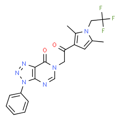 ChemSpider 2D Image | 6-{2-[2,5-Dimethyl-1-(2,2,2-trifluoroethyl)-1H-pyrrol-3-yl]-2-oxoethyl}-3-phenyl-3,6-dihydro-7H-[1,2,3]triazolo[4,5-d]pyrimidin-7-one | C20H17F3N6O2