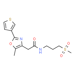 ChemSpider 2D Image | N-[3-(Methylsulfonyl)propyl]-2-[5-methyl-2-(3-thienyl)-1,3-oxazol-4-yl]acetamide | C14H18N2O4S2