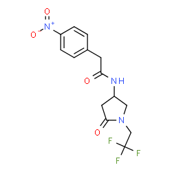 ChemSpider 2D Image | 2-(4-Nitrophenyl)-N-[5-oxo-1-(2,2,2-trifluoroethyl)-3-pyrrolidinyl]acetamide | C14H14F3N3O4