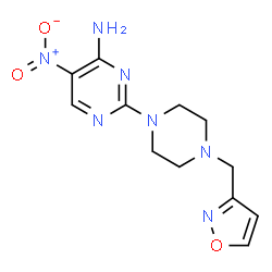 ChemSpider 2D Image | 5-Nitro-2-[4-(1,2-oxazol-3-ylmethyl)-1-piperazinyl]-4-pyrimidinamine | C12H15N7O3
