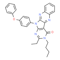 ChemSpider 2D Image | 3-Butyl-2-ethyl-11-(4-phenoxyphenyl)-3,11-dihydro-4H-pyrimido[5',4':4,5]pyrrolo[2,3-b]quinoxalin-4-one | C30H27N5O2