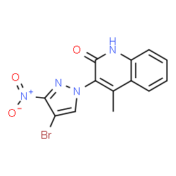 ChemSpider 2D Image | 3-(4-Bromo-3-nitro-1H-pyrazol-1-yl)-4-methyl-2(1H)-quinolinone | C13H9BrN4O3