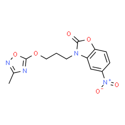 ChemSpider 2D Image | 3-{3-[(3-Methyl-1,2,4-oxadiazol-5-yl)oxy]propyl}-5-nitro-1,3-benzoxazol-2(3H)-one | C13H12N4O6