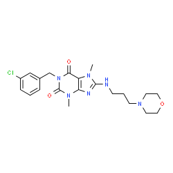 ChemSpider 2D Image | 1-(3-Chlorobenzyl)-3,7-dimethyl-8-{[3-(4-morpholinyl)propyl]amino}-3,7-dihydro-1H-purine-2,6-dione | C21H27ClN6O3
