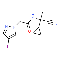 ChemSpider 2D Image | N-(1-Cyano-1-cyclopropylethyl)-2-(4-iodo-1H-pyrazol-1-yl)acetamide | C11H13IN4O