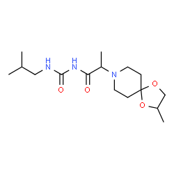 ChemSpider 2D Image | N-(Isobutylcarbamoyl)-2-(2-methyl-1,4-dioxa-8-azaspiro[4.5]dec-8-yl)propanamide | C16H29N3O4