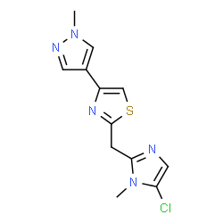 ChemSpider 2D Image | 2-[(5-Chloro-1-methyl-1H-imidazol-2-yl)methyl]-4-(1-methyl-1H-pyrazol-4-yl)-1,3-thiazole | C12H12ClN5S