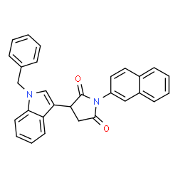 ChemSpider 2D Image | 3-(1-Benzyl-1H-indol-3-yl)-1-(2-naphthyl)-2,5-pyrrolidinedione | C29H22N2O2