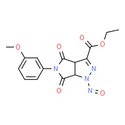 ChemSpider 2D Image | Ethyl 5-(3-methoxyphenyl)-1-nitroso-4,6-dioxo-1,3a,4,5,6,6a-hexahydropyrrolo[3,4-c]pyrazole-3-carboxylate | C15H14N4O6