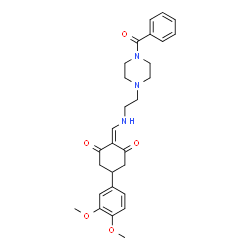ChemSpider 2D Image | 2-({[2-(4-Benzoyl-1-piperazinyl)ethyl]amino}methylene)-5-(3,4-dimethoxyphenyl)-1,3-cyclohexanedione | C28H33N3O5