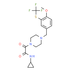ChemSpider 2D Image | N-Cyclopropyl-2-(4-{4-methoxy-3-[(trifluoromethyl)sulfanyl]benzyl}-1-piperazinyl)-2-oxoacetamide | C18H22F3N3O3S