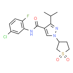 ChemSpider 2D Image | N-(5-Chloro-2-fluorophenyl)-1-(1,1-dioxidotetrahydro-3-thiophenyl)-3-isopropyl-1H-pyrazole-4-carboxamide | C17H19ClFN3O3S