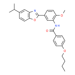 ChemSpider 2D Image | 4-Butoxy-N-[5-(5-isopropyl-1,3-benzoxazol-2-yl)-2-methoxyphenyl]benzamide | C28H30N2O4