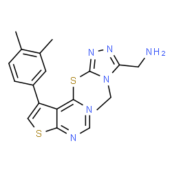 ChemSpider 2D Image | 1-(5-{[5-(3,4-Dimethylphenyl)thieno[2,3-d]pyrimidin-4-yl]sulfanyl}-4-ethyl-4H-1,2,4-triazol-3-yl)methanamine | C19H20N6S2